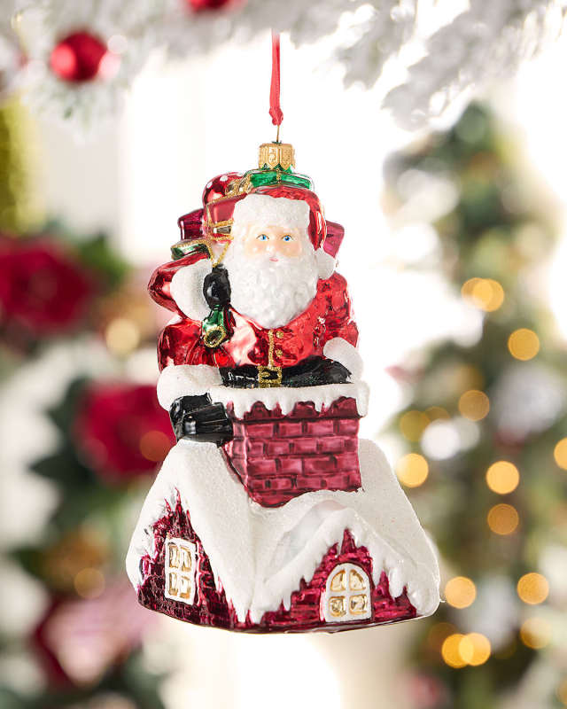 Santa on Chimney Christmas Ornament